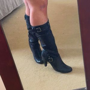 Guess black leather riding boots barely worn fits bigger calves